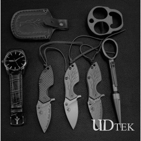 Carbon fiber Damascus and D2 blade mini pocket folding knife tool UD19028